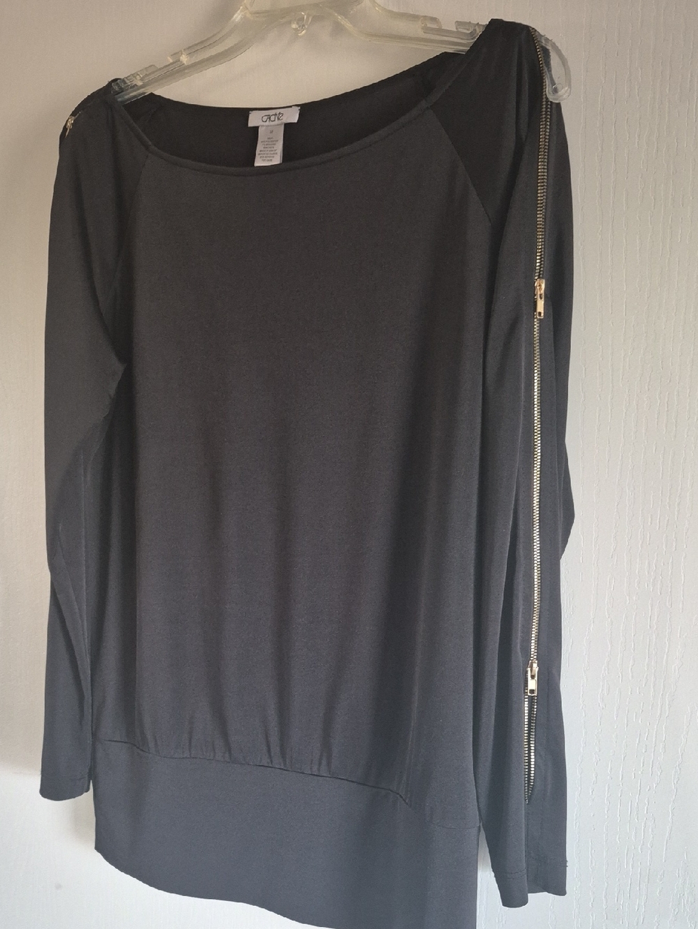 Cache Black Long-Sleeve Top with Side Zip Detail